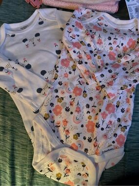 Gerber Floral & Panda Long-Sleeve Baby Onesies in White and Pink